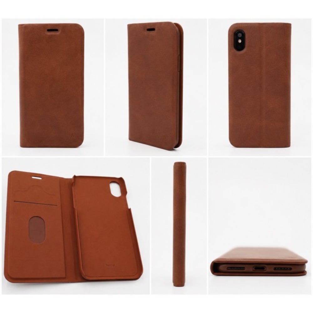 Hama iPhone 10 10S Wallet Case Folio Card Holder Cognac Brown Faux Leather 33-26
